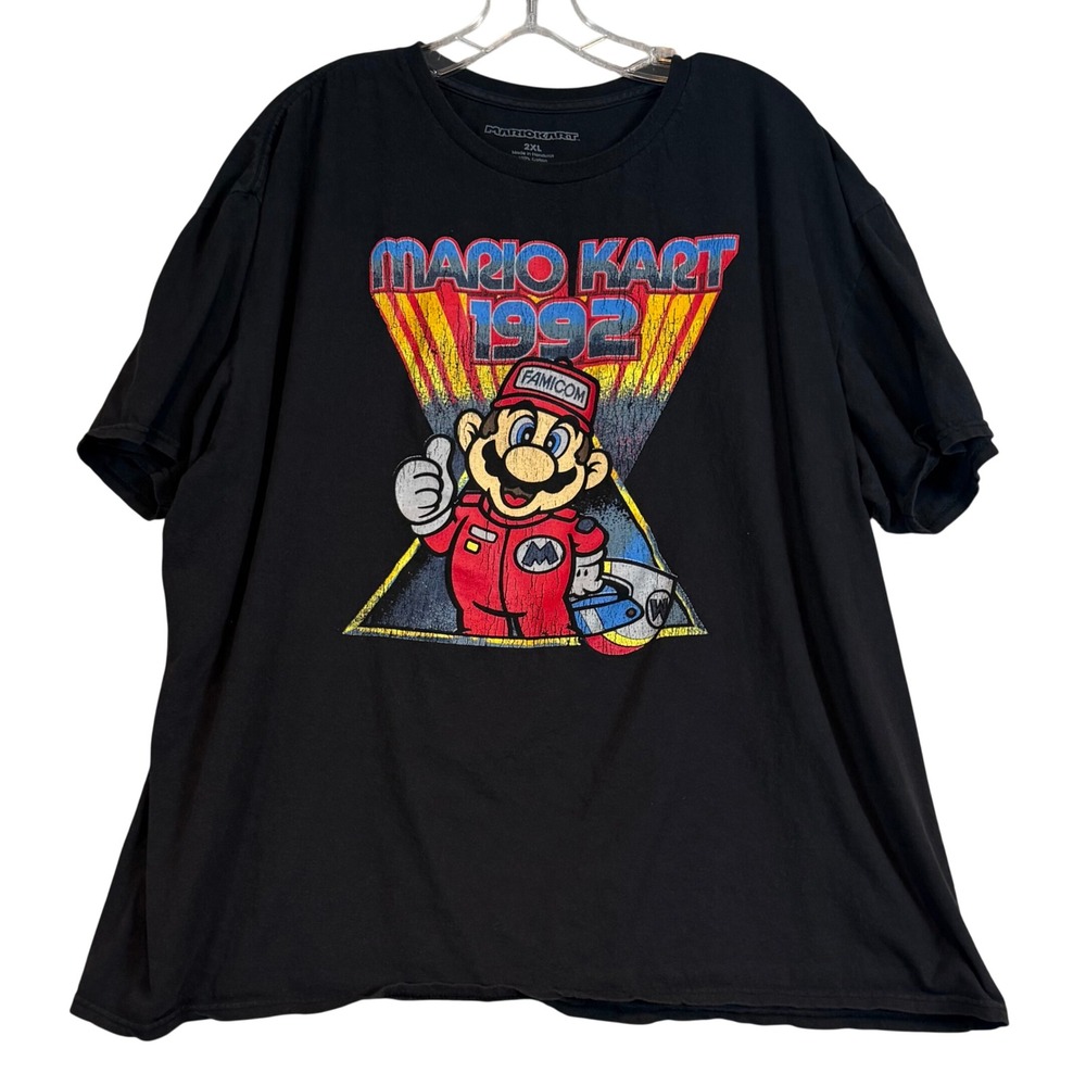 Nintendo Mario Kart 1992 Graphic T-Shirt Mens 2XL Black Famicom Retro Gaming Tee